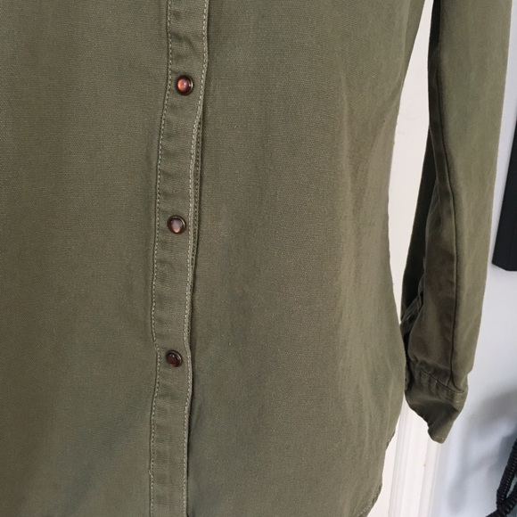 Alexander Jordan Cotton Canvas Snap Front Camp Shirt Olive Green - Picture 4 of 7